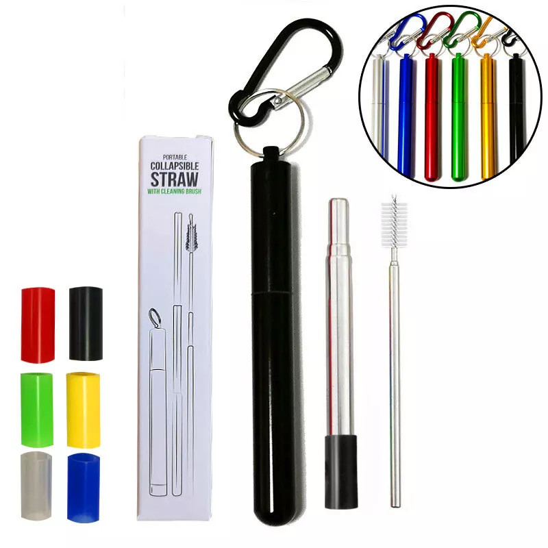 Eco Friendly Food Grade 304/316 Stainless Steel Sedotan Set Untuk Minuman Minum