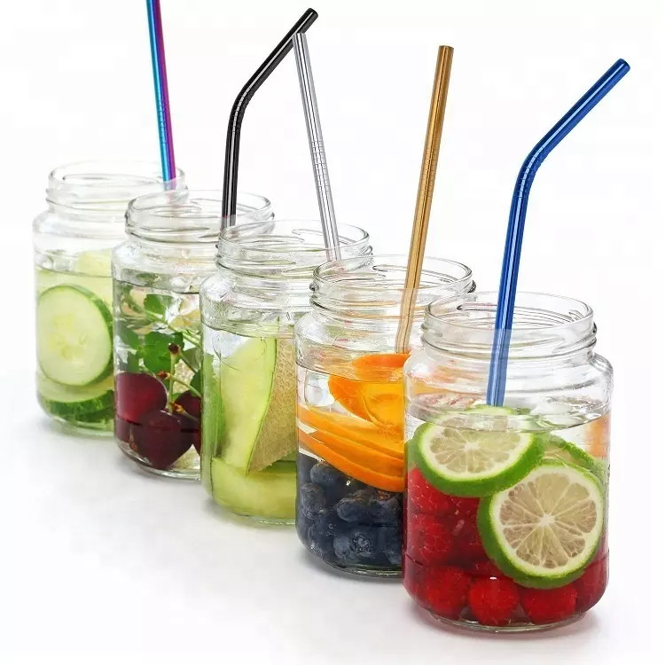 Eco Friendly Food Grade 304/316 Stainless Steel Sedotan Set Untuk Minuman Minum